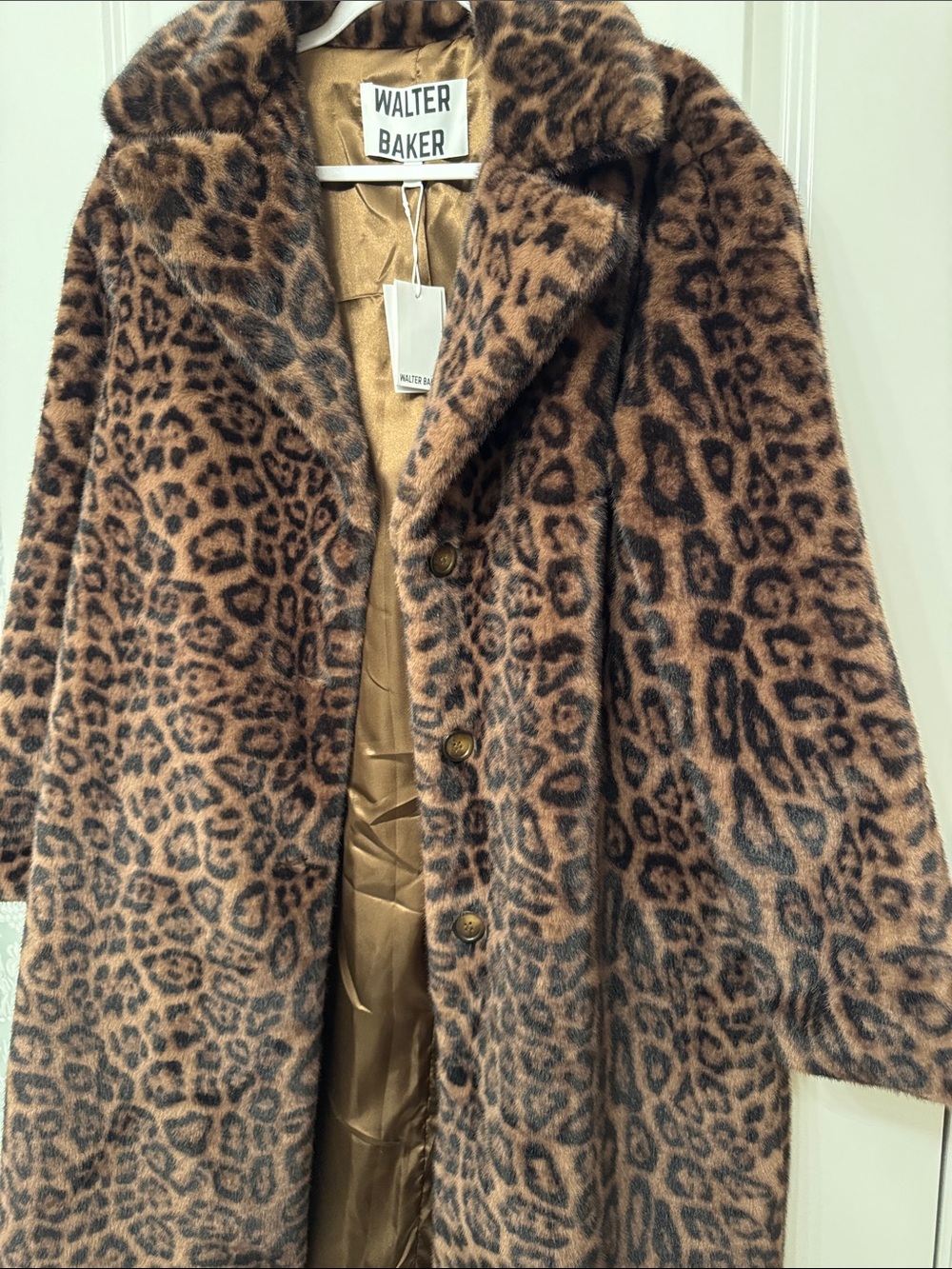 Walter Baker Leopard-Print Faux Fur Teddy Coat in Brown and Black